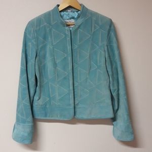 Pamela McCoy aqua suede leather jacket RARE